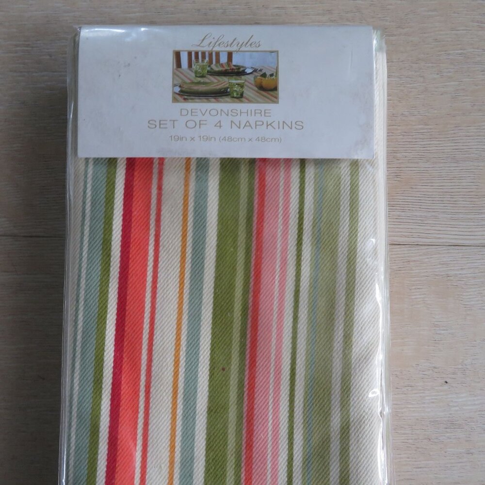 Devonshire Striped Set of 4 Cotton Napkins 19"x19" Bardwil Linens NEW